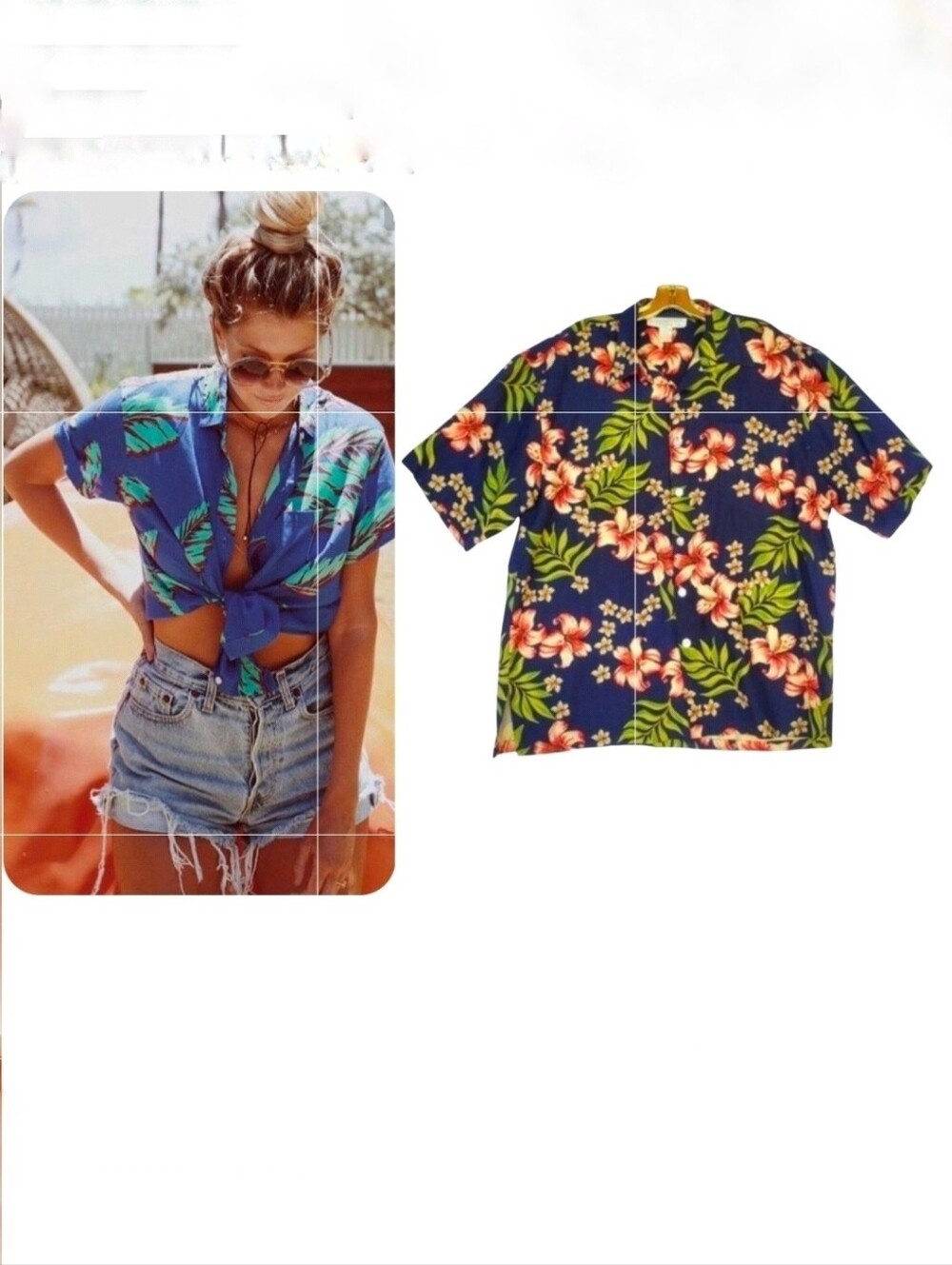 100% Silk Hawaiian Top Pineapple Moon L